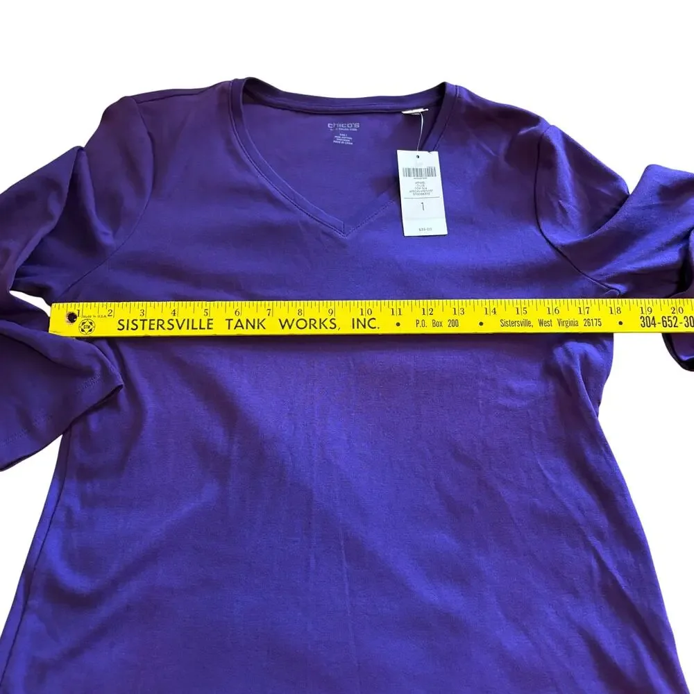 NEW Chicos Women's True Color Tee Chloe Top 3/4 Sleeve Soft Purple Amethyst 1 - Picture 4 of 5